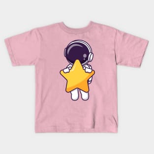 Cute Astronaut Flying With Star Cartoon Kids T-Shirt